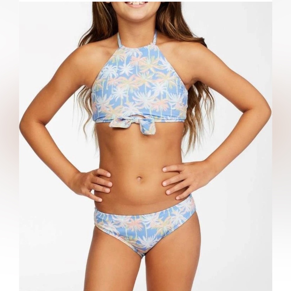 Billabong 12 girls blue floral halter top bikini